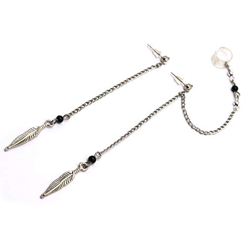 Handmade Long Chain Ear Cuff Feather Charm Earrings fake ear cuff earrings silver dangle ear cuff no piercing cartilage ear cuff leaf ear cuff set