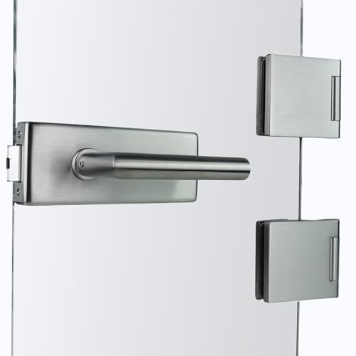 FELGNER Garniture de porte en verre Como sans perçage | 3 charnières | Serrure pour porte en verre avec poignées | Idéal pour bureaux, cabinets médicaux, hôtels, restauration | Acier mat