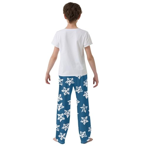 Boys' Pants Doodle Brush White Stars Blue Long Bottoms Jogger Pants Elastic Waist Trousers with Pockets S-XL3