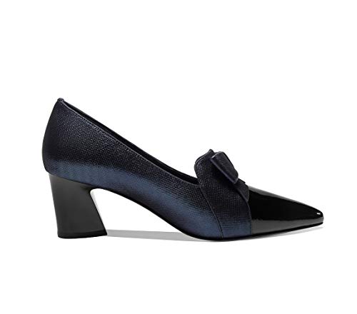 TinaCus Women's Handmade Leather Glossy Pointed Toe Mid Heel Slip On Loafer Pumps with Cute Bowtie2