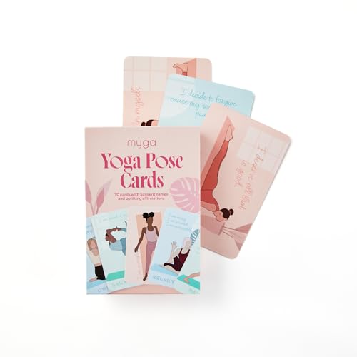 Myga Affirmation Yoga Pose Cards 70 Exercise Cards with Sanskrit Name and Affirmation Mini Fitness and Sequencing Deck for Beginners and Advanced Yogis Compact Size for Home Gym Travel