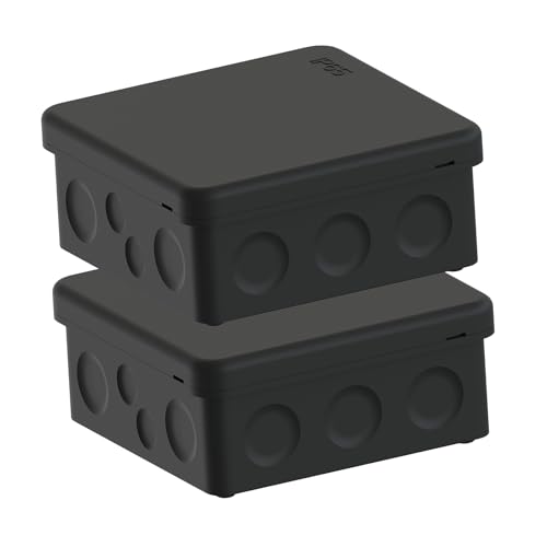 Temolink IP65 Abzweigdose Schwarz 2 Stück Wasserdichte Klein Verteilerdose Aufputz mit Schnappdeckel Verbesserte Gummidichtung Feuchtraum-Verteilerdose für Außen 88×88 mm