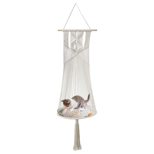 Cama para gatos boho tejida a mano en algodón suave con soporte colgante 7