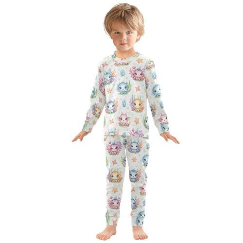 Pajama Sets Long Sleeve Cute Sea Creatures Pattern Soft Comfy Sleepwear 2 Piece PJS 3-8T2