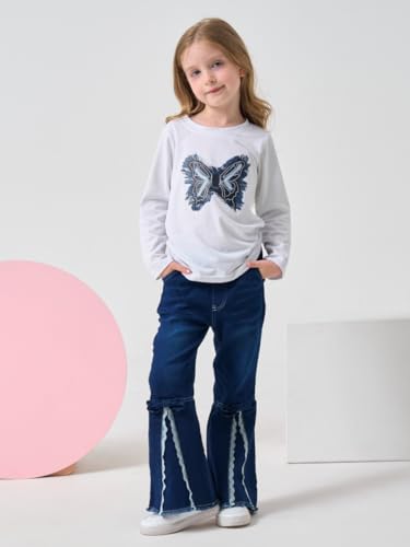 Image of Toddler Girl Clothes Long Sleeve Cartoon & Letter Graphic Top + Fruit Stationery Print Flared Leg Pants