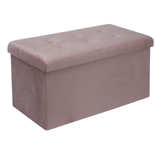 WOLTU Otomano y reposapié con Tapa, Taburete Puff de Terciopelo, Taburete Plegable de Almacenamiento 76x37,5x38 CM Rosado