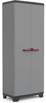 Keter Stilo Multi purpose Indoor Garage Utility Cabinet - Grey/Black/Red