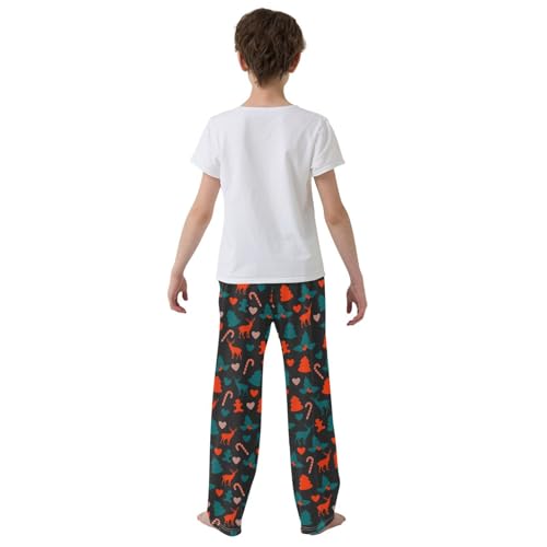 Reindeer Gingerbread Love Heart Boys Long Pants Soft Trousers Elastic Waist Kids Lounge Bottoms with Pockets S-XL3