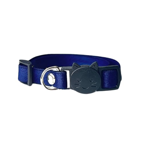 Coleira para Gato IIDENTIFICAÇÃO PET Azul com Fecho Anti Enforcamento e Fita Elástica 15-25cm