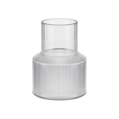 リブ加工 ガラス フラワーベース, クリア, シリンドリカル型, モダン デザイン, 花瓶, インテリア装飾用