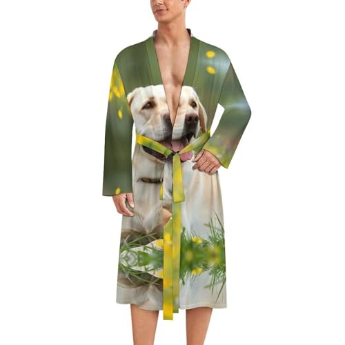 Labrador Retriever Dog Lazy Time Funny Men's Robe Soft Lightweight Bathrobe Long-sleeve Spa Robes