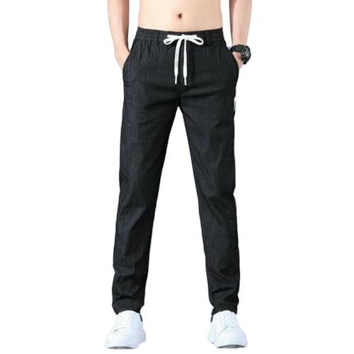 Men's Spring Summer Thin Elastic Drawstring Waist Loose Straight Casual Pants