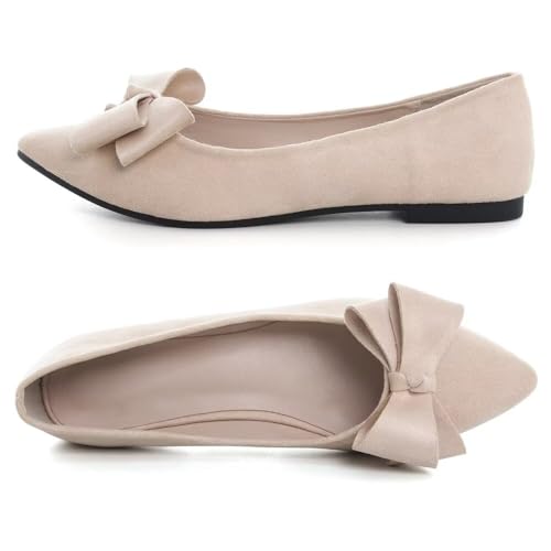 Image of TN TANGNEST Flats Shoes Women Comfort Casual Loafers | Classic Pointed Toe Bowknot Flats Cute Slip On Flats, Wear to Work Travel Walk