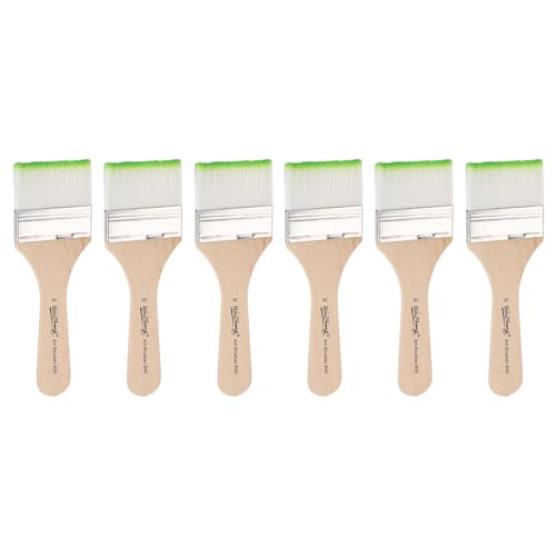 sourcing map 6pcs Small Paint Brushes 2 Flat Paint and Chip Nylon Brushes with Wooden Handle for DIY Art Painting Furniture Cabinet Fences Deck Wall Door Trim, Light Green