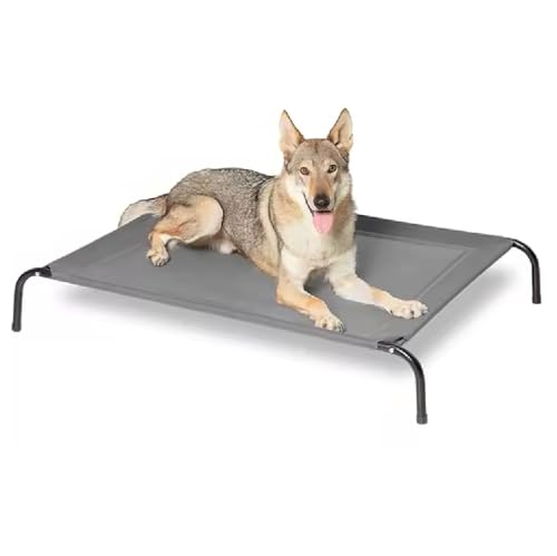 HOMION Elevated Dog Bed Outdoor Raised Dog Cots Bed for Small/Medium/Large Dogs Cooling Camping Elevated Pet Bed Raised Bed for Indoor Outdoor Washable Breathable Grey with Black Frame (Medium)