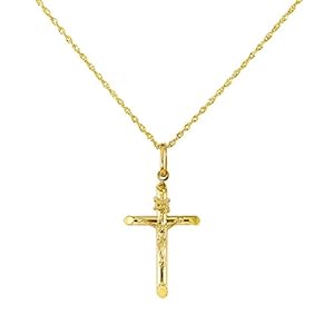 14k Yellow Gold Jesus Crucifix Cross Pendant with Luxury Italian Chain