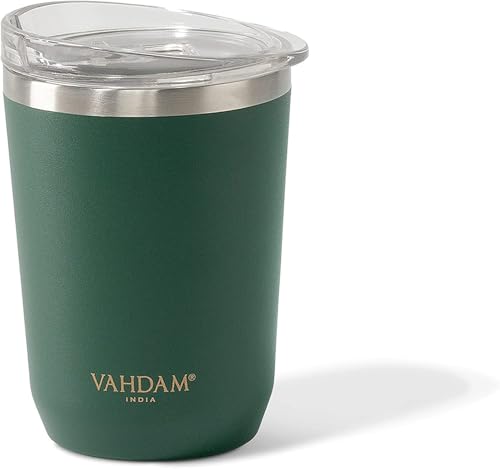 VAHDAM Gobelet En Acier Inoxydable - Vert (11.8oz) Cadeaux Pour Hommes/Femmes | Siphon D'entraînement Isolé Sous Vide, À Double Paroi Et Résistant À La Transpiration Avec Couvercle