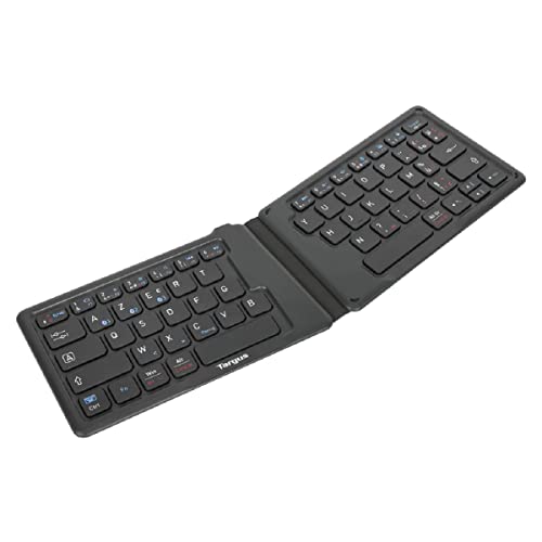 Targus Teclado plegable Ergo antimicrobiano (francés), teclado inalámbrico de diseño ergonómico, teclado Bluetooth con compatibilidad universal – Negro, AKF003FR
