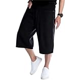 Pantalones cortos vaqueros holgados para hombre, informales, tallas grandes, por debajo de la rodilla, estilo hip hop, skate, pierna ancha, pantalones cortos vaqueros sueltos para hombre, color negro,