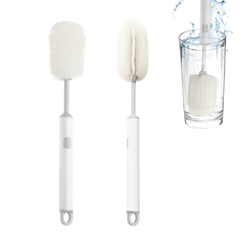 2 cepillos para Botellas, Esponja, con Mango Largo Ajustable, Cepillo de Limpieza, Esponja para Botellas, Cepillo para Vasos