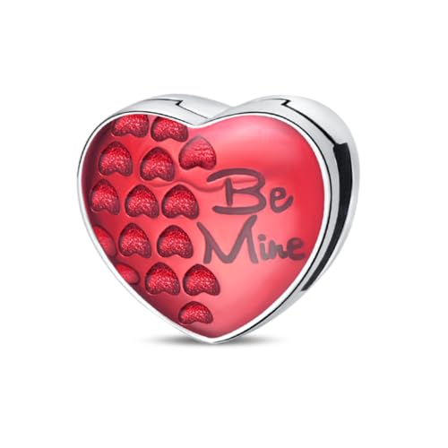 KUNSIR 925 Sterling Silver Clip-On Charm for Reflexions Mesh Bracelet Charm Bead fits Flat charm Bracelets Gift for Women（red heart）