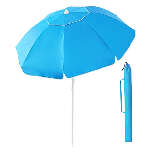 Beach Umbrella - 6.56FT Arc Length, 5.9FT Diameter Portable Beach Umbrellas for Sand Heavy Duty Wind with Air Vents, Adjustable Tilting Pole with 8 Ribs UV 50+ and Carry Bag