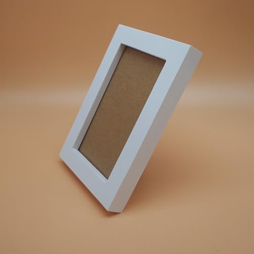 Image of 3x5 Picture Frame Solid Wood,White. Table Top or Wall Mount Photo Frames with Plastic Glass for 3x5 Inches Pictures, Modern Home Office Decor