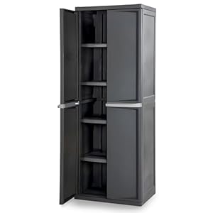 Sterilite 4 Shelf Cabinet, Lockable Utility Storage w/Adjustable Shelves, Gray – Plastic Shelving Unit for Organizing Garage, Pantry, Basement, Laundry Room or Mudroom