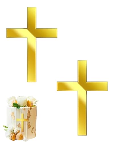FUGLUS 2 unidades decoração de cruz para bolo, decoração acrílica de cruz para bolo aniversário festa ouro, cartaz cruz para bolo, decoração Cake Topper, para família, 10 * 7 cm