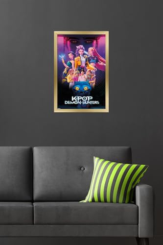 Image of Netflix KPop Demon Hunters (2025) - Group Wall Poster, 22.4L inch x 14.7W inch, Gold Framed Version