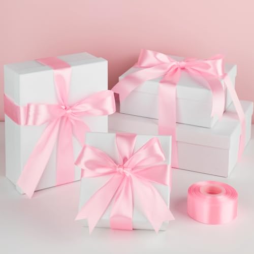 Image of Mauproy 1-1 /2 Inch Wide Pink Satin Ribbon, 50 Yards Solid Polyester Fabric Ribbon for Roses Making, Gift Wrapping, Flower Bouquets, Wedding Decorations, Handmade Crafts