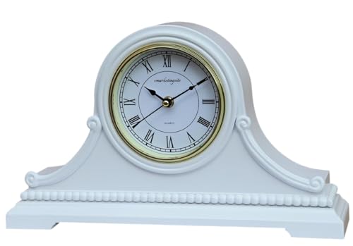 Mantel Clocks, Battery Operated, Silent Wood Table Clock with Westminster Chimes On The Hour, Solid Wooden Shelf Chiming Mantle Clock, 9" x 16" x 3" (White - Roman Numerals)
