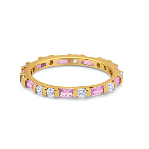 Blue Apple Co. 3mm Full Eternity Stackable Art Deco Wedding Band Baguette Round Cubic Zirconia 925 Sterling Silver