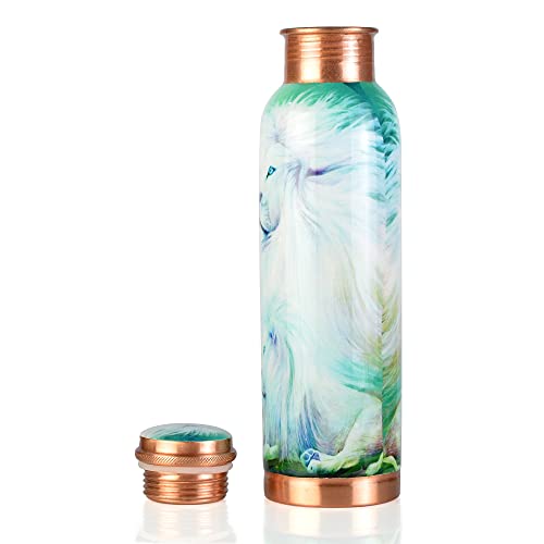 Prura Pure Printed Copper Water Bottle - Leak Proof Ayurvedic Drinkware Copper Vessel for Sports, Gym, Outdoors, Yoga, Health Benefits (30 oz)