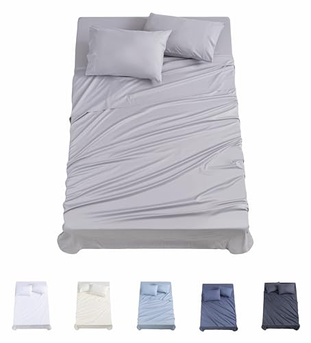 Todocama Juego de Sábanas de 4 Piezas - 3001 - Sábana Bajera Ajustable - Encimera - Dos Fundas de Almohada de 50x80cm, (Cama 90-90x190/200 cm, Gris Claro)