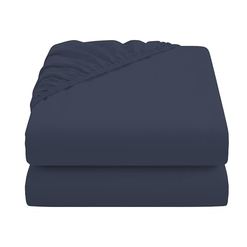Image of HBHLFZ Twin XL Fitted Sheet Only 2 Pack, Soft Breathable Bottom Sheet - 39 inchx80 inch Deep Pockets Twin XL Size Fitted Sheet - All Around Stretch Fit, Wrinkle Resistant, Colorfast - Easy Care（Navy）