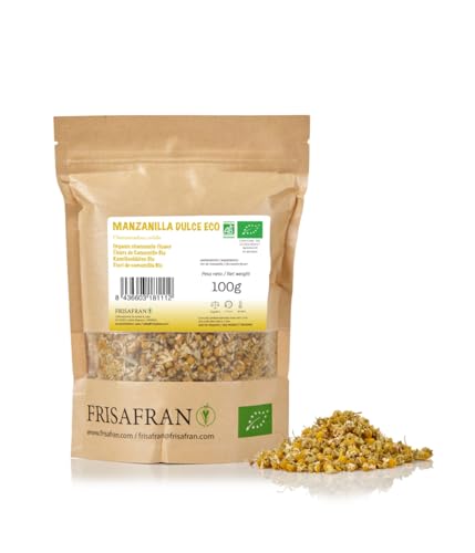 FRISAFRAN | Manzanilla infusión natural 100g | INFUSION MANZANILLA BIO | Infusión a granel | manzanilla en flor Ecológica | Tisana Eco | Digestiva y relajante | Origen europa | Infusión de Hierbas