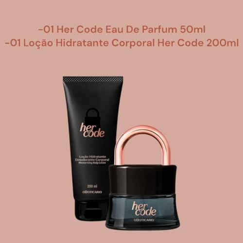 Kit Presente Her Code: Eau de Parfum 50 ml, Hidratante 200 ml, Caixa Presenteável, Fragrância Sensua