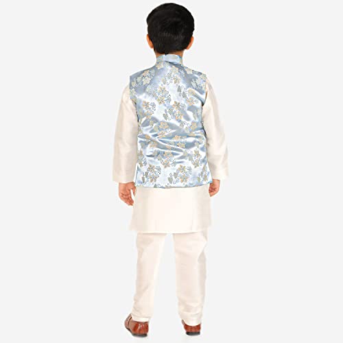 Image of Pro-Ethic Style Developer Kurta Pajama For Kids Boys With Waistcoat | Silk | Floral | Traditional Dress (S-209)