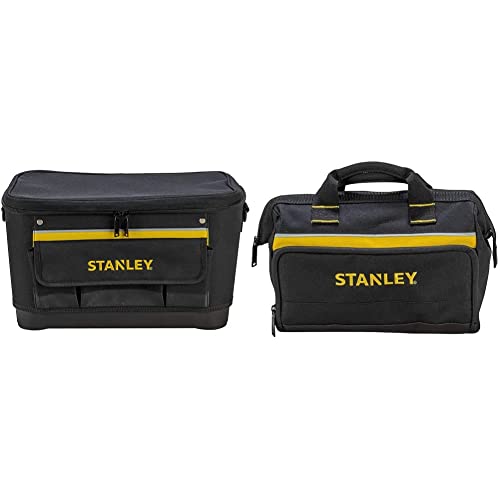 STANLEY 1-96-193 - Bolsa para herramientas con tapa plana, 44.7 x 26.2 x 25.1 cm, base reforzada & 1-93-330 - Bolsa para Herramientas 30 x 25 x 13 cm, Nylon, 8 compartimentos interiores