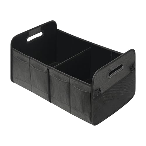 Image of Automaze Oxford Trunk Organisers For Cars & SUV's, Foldable 2 Compartment Automotive Storage Box With 10 Pockets, Anti-Slip Velcro, Portable Boot Organiser, Black