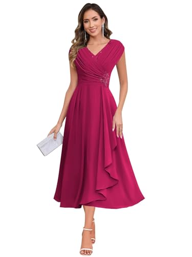 Image of BOLENSYE Mother of The Bride Dresses for Wedding Cap Sleeve Lace Chiffon Mother of The Groom Formal Dress for Women