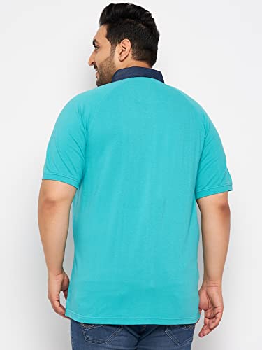 Image of Men Turquoise Blue Cotton Blend Half Sleeve Polo Neck Solid Plus Size T-Shirt(CYPM1340XL XXL)