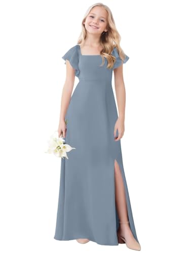 Junior Bridesmaid Dress for Wedding Chiffon Short Sleeve A-Line Long Flower Girl Dresses for Teens4