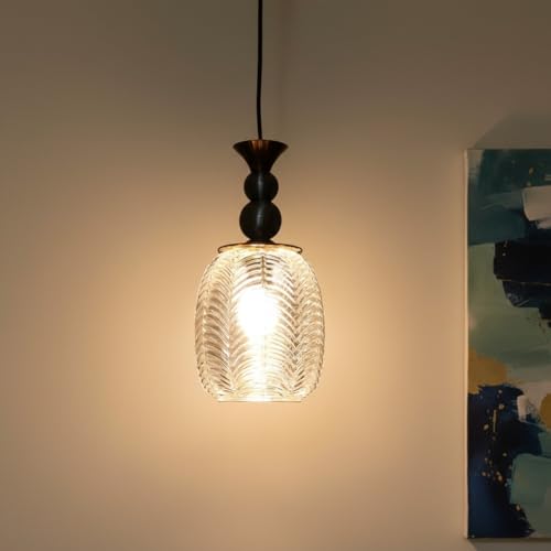 Image of ELIANTE Auris Modern Glass Hanging Light for Living Room & Dining Area | Metal Ceiling Lamp with Elegant Glass Shade | 3 Years Warranty | Free Bulb