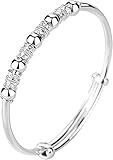 PLGBVAO 925 Sterling Silver Bead Spinner Bangle Bracelet Women Anxiety Freely Unzip Tools Open Adjustable Inspirations Jewelry Gift (Bamboo Festival Push Pull)