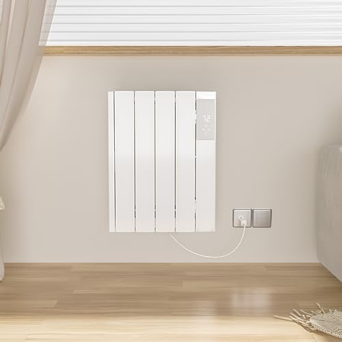 800W Electric Heater Wall Mounted & Freestanding, White Aluminum Convection Panel Heater for Indoor...