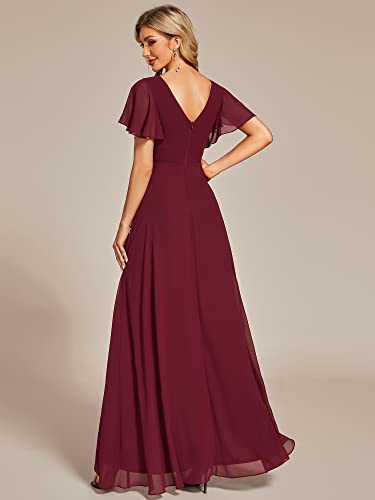 Ever-Pretty Women's Double V Neck A Line Ruffle Hem Backless High Low Chiffon Bridesmaid Dresses 017492