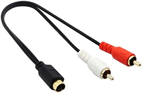 zdyCGTime S-Video 4 Pin Mini DIN Y Splitter Cable Gold Plated Combo 4 Pin Mini DIN S-Video Male to 2 RCA Male Audio Y Splitter Extension Adapter Cable(25CM/10Inch)