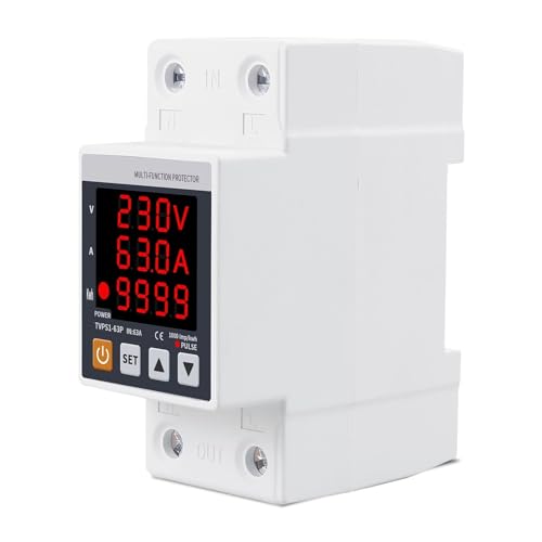 Relé protección sobrecorriente ajustable de 63A con medidor vatio hora y voltajes de 230V DIN 3